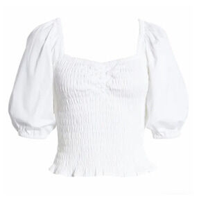 Open Edit Puff Sleeve Smocked Top